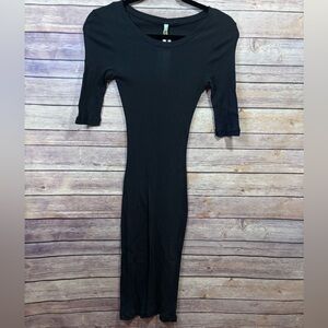 NWT LOVE YAYA Cotton Ribbed Black Elbow Sleeve Dress